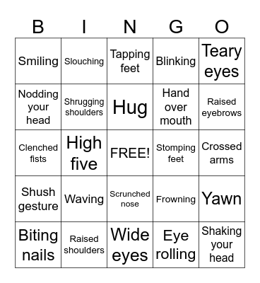 Body Language Bingo Card
