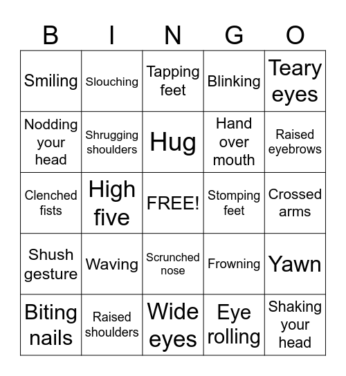 Body Language Bingo Card