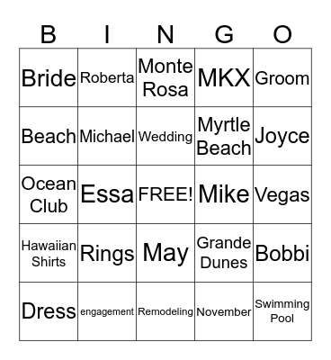 Wedding Bingo Card