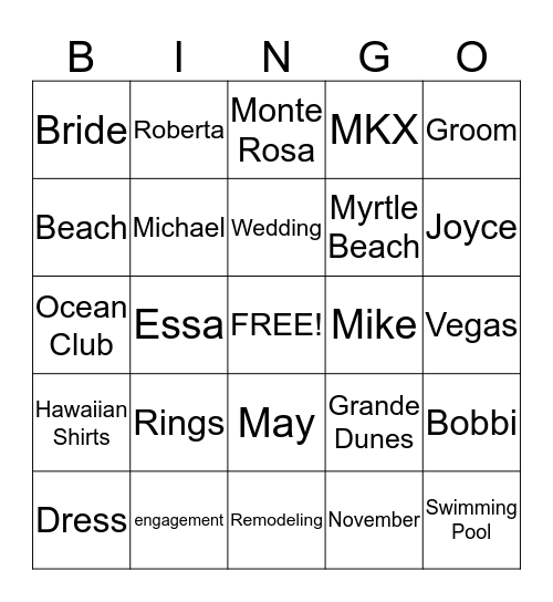 Wedding Bingo Card