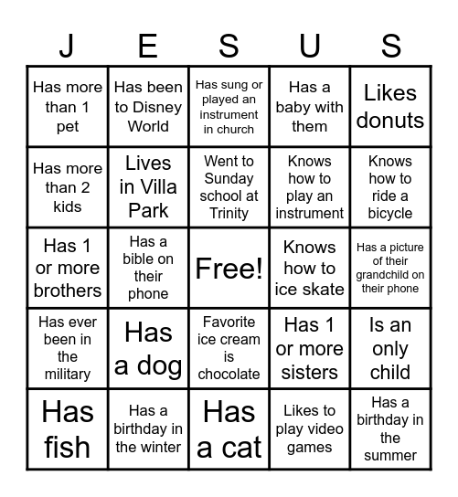 Congregational Bingo Card