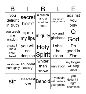 Psalm 51 - January 22 Bingo Card