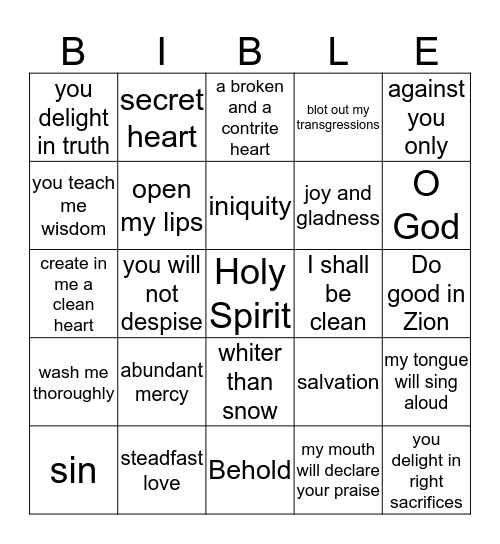 Psalm 51 - January 22 Bingo Card