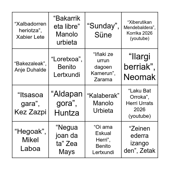 Korrika Bingo Card