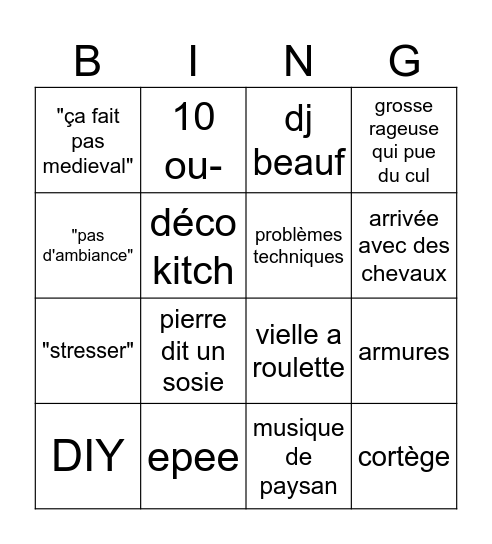 mediaval 5k 51inv. Bingo Card