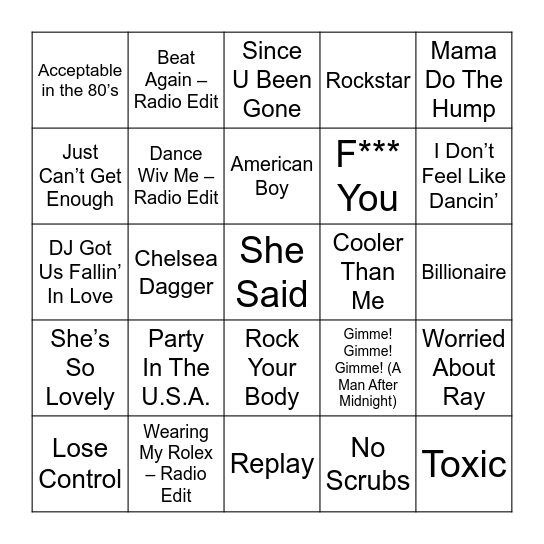 Song (21) Bingo Card
