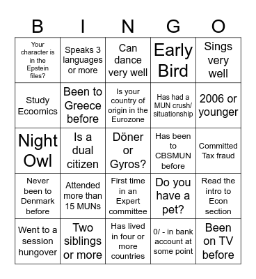 Euro Group Bingo Card