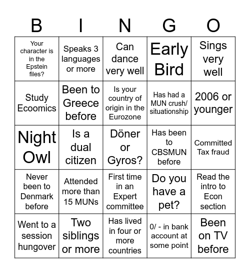 Euro Group Bingo Card