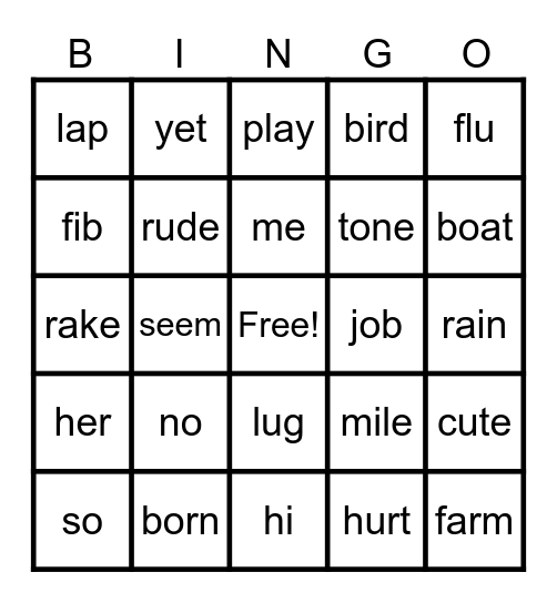 Syllable ID Bingo x 5 RWF Bingo Card