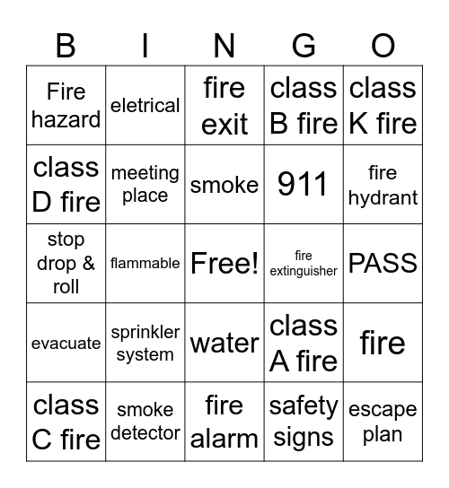 Fire Safety Bingo Card
