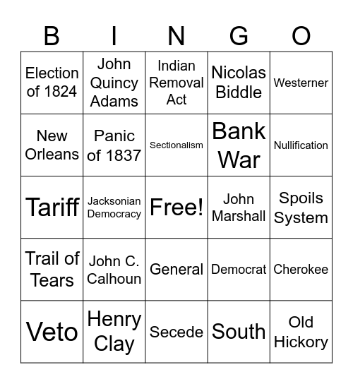 Jackson Bingo Card