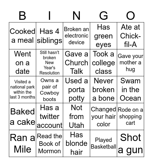 Get to know you Bingo Card