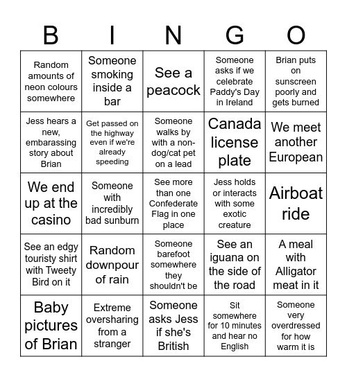 The Wild World of Florida Bingo Card