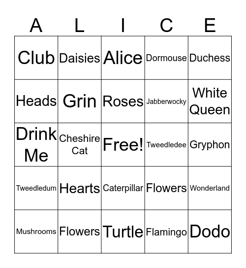 WONDERLAND BINGO Card