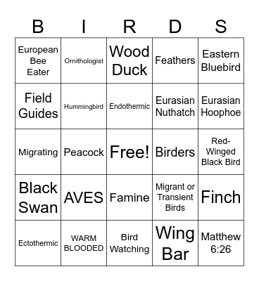 BIRD BINGO Card