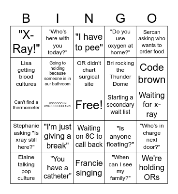 PACU BINGO Card