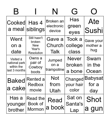 Get to know you Bingo Card