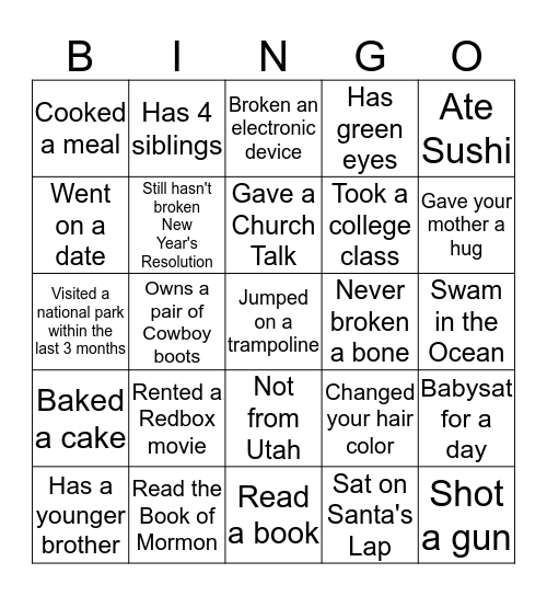 Get to know you Bingo Card