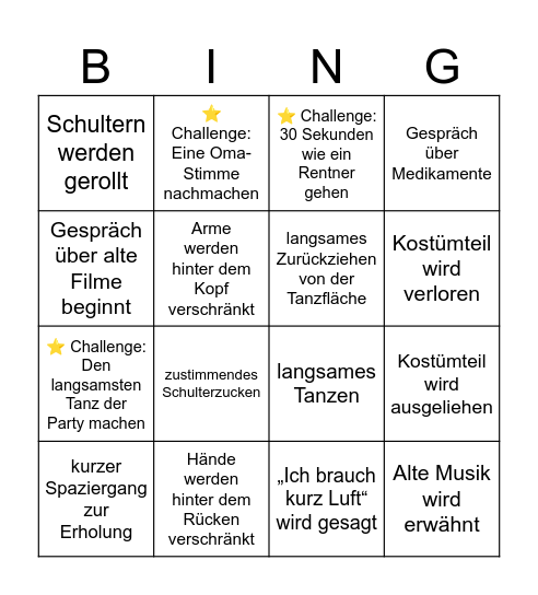 Rentner Bingo Card