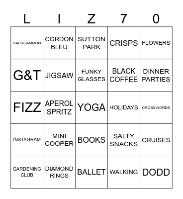Liz's Birthday Bingo Card