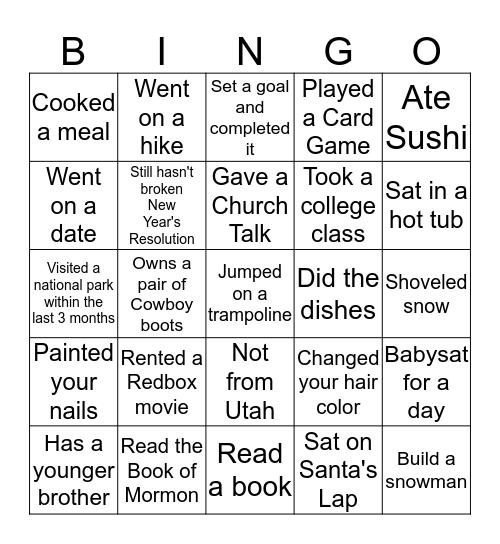 Get to know you Bingo Card