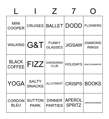 LIZ'S BIRTHDAY BINGO Card