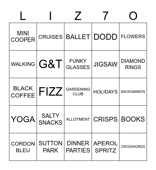 LIZ'S BIRTHDAY BINGO Card
