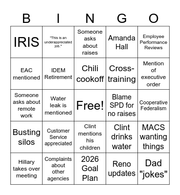 All Staff Bingo Card