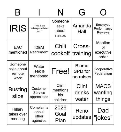 All Staff Bingo Card