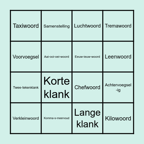 Categorieën bingo spelling Bingo Card