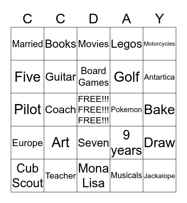 Ingram Family Presentation Bingo Card