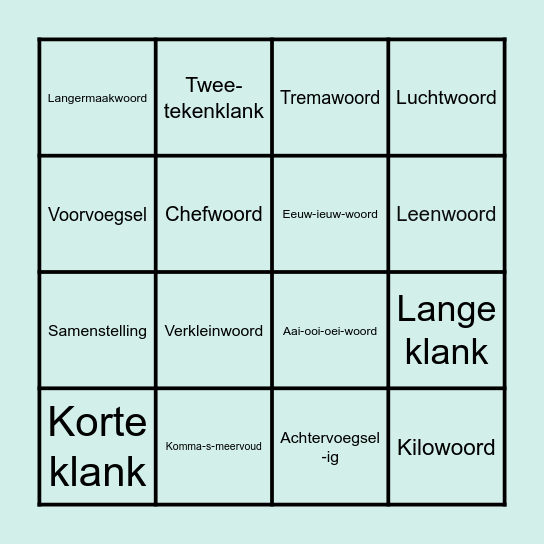 Categorieën bingo spelling Bingo Card