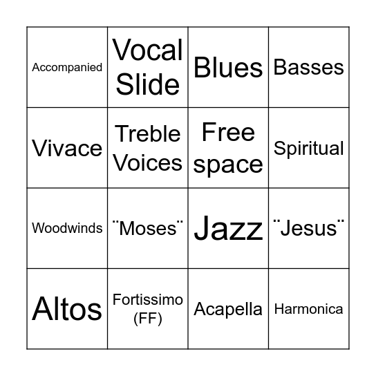 Arabian Dances Bingo Card