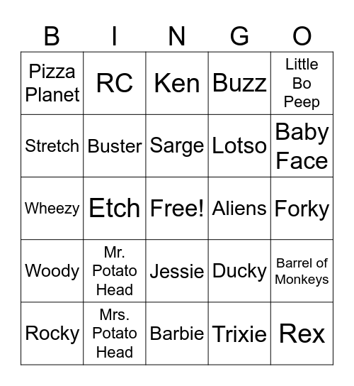 Toy Story Bingo Card