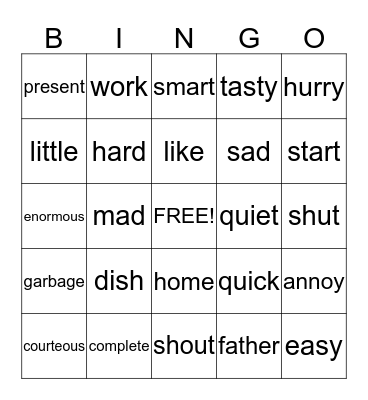 Speech Time BINGO Synonyms Bingo Card