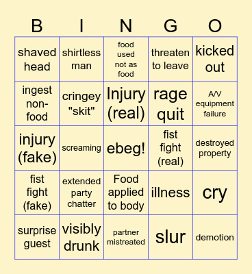 Fat Camp Bingo Card