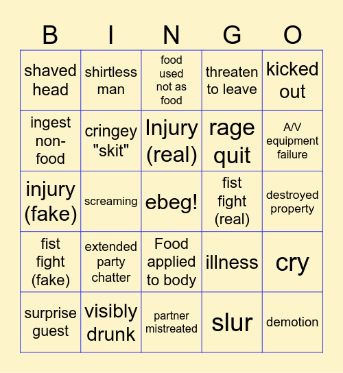 Fat Camp Bingo Card