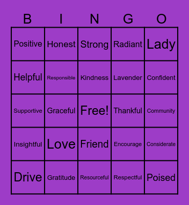Lavender Ladies Bingo Card