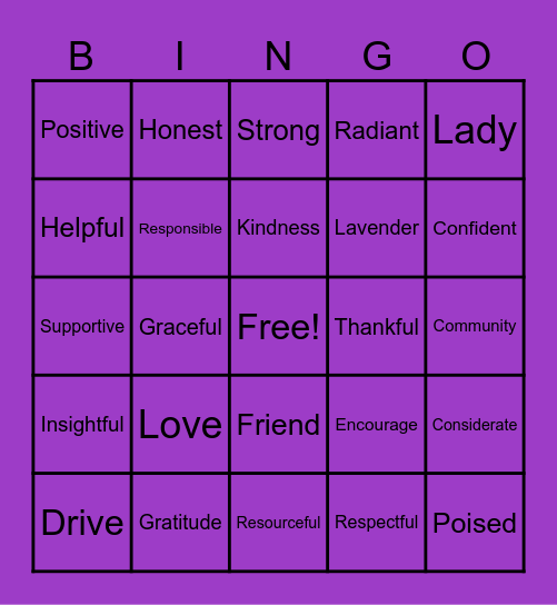 Lavender Ladies Bingo Card