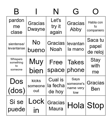 Spanish Bingo Card