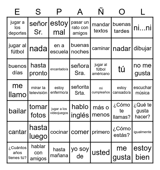 Getting Acquainted - Chapter Review Bingo Card