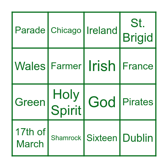 St. Patrick's Day BINGO Card