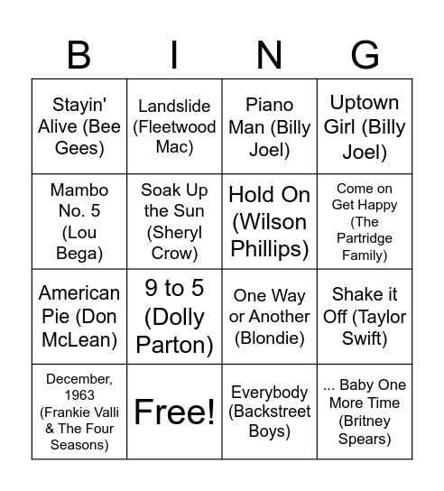 March Music Bingo Card