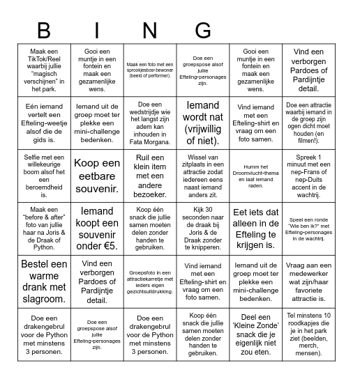 Efteling bingo Card