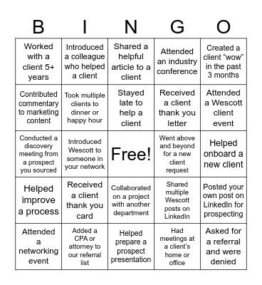 Organic Growth Bingo Card