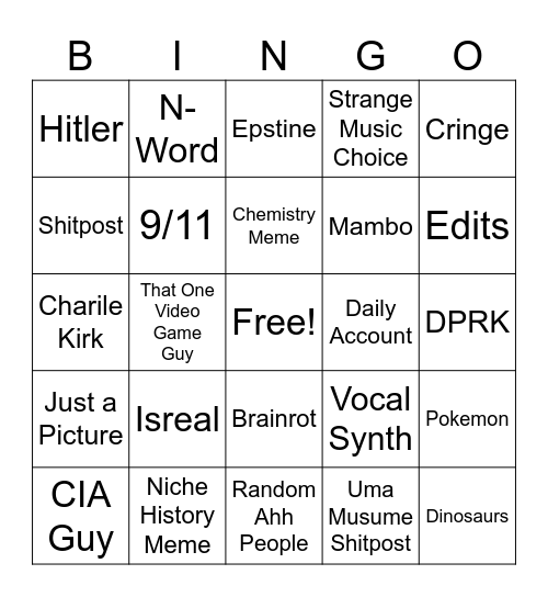 Insta Slop Bingo 2 Electric Boogaloo Bingo Card