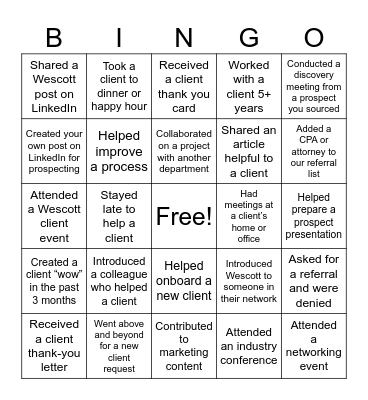 Organic Growth Bingo Card