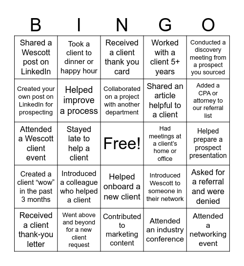 Organic Growth Bingo Card