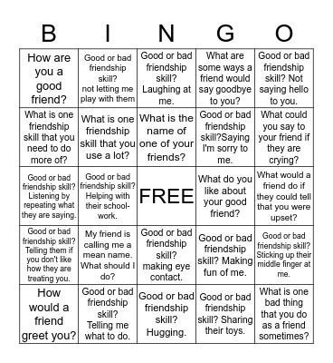 Friendship skills  Bingo Card