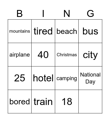 Unit 0: Let´s travel Bingo Card